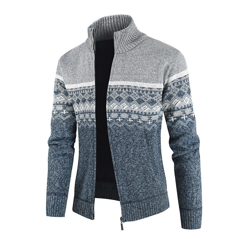 Herren Strickjacke Warm mit Stehkragen Wintermuster