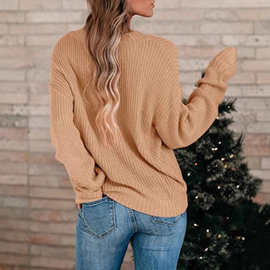Damen Pullover Feinstrick V-Ausschnitt Lässig Elegant