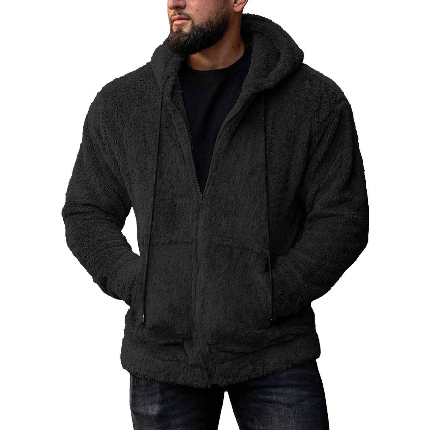 Herren Fleecejacke Warm Kapuze Taschen Sportlich