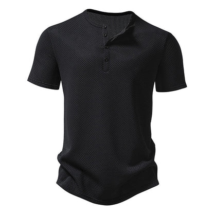 Herren Kurzarm-Shirt Modisch Strukturiert Knöpfe