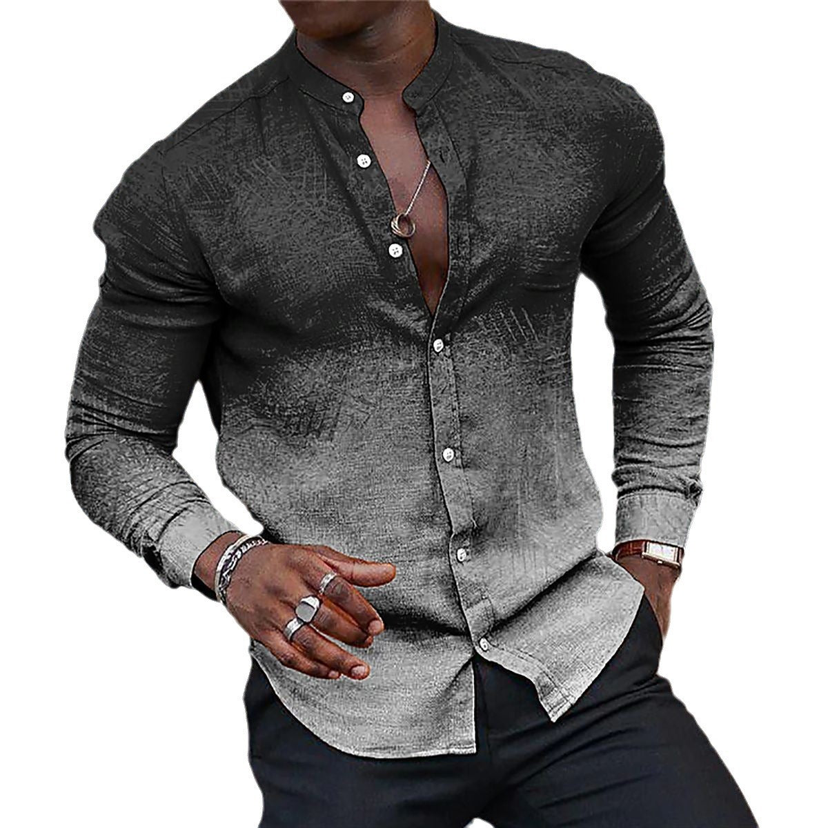 Herren Hemd Langarm Henley Kragen Modern