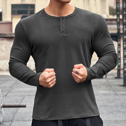 Herren Langarmshirt Modern mit Knopfverschluss Elegант