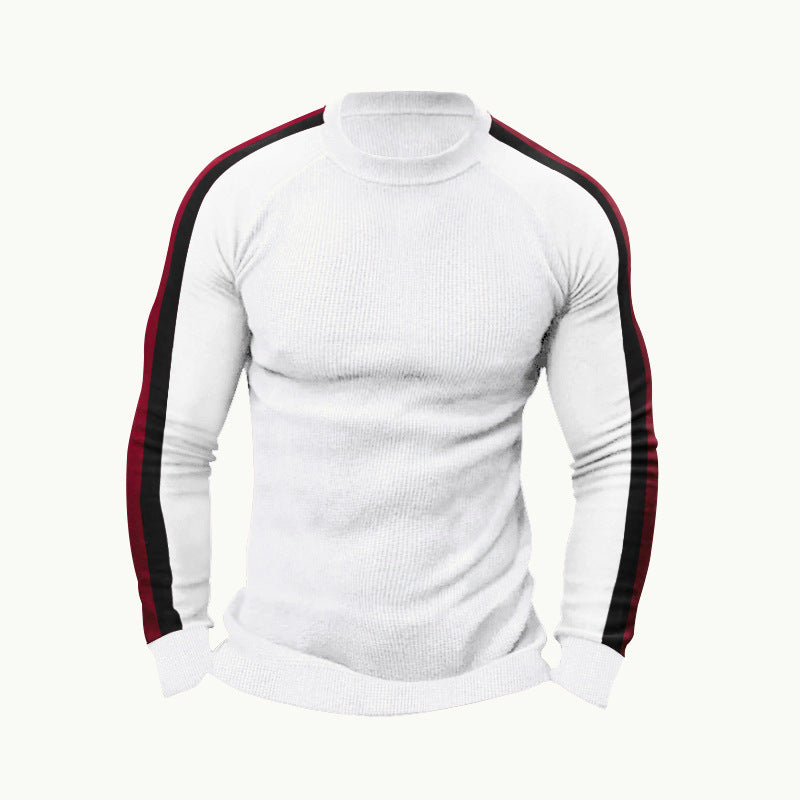 Herren Strickpullover Sportlich Kontrastärmel Hochkragen