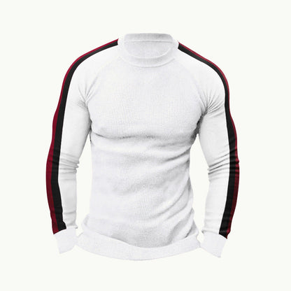 Herren Strickpullover Sportlich Kontrastärmel Hochkragen