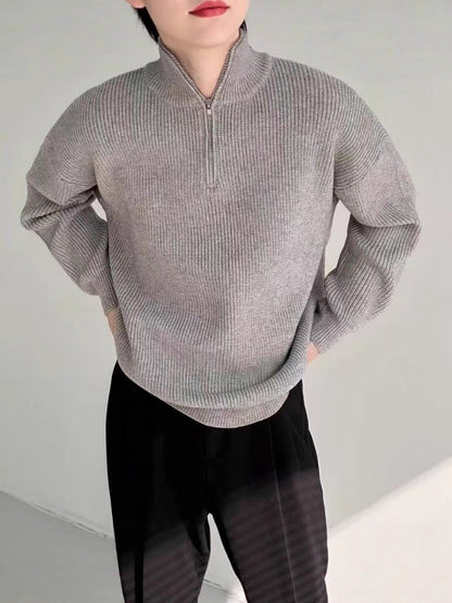 Strickpullover Reißverschluss Kragen Bequem Stilvoll