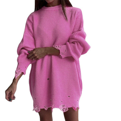 Damen Strickkleid Oversized Lang Großes Damenkleid