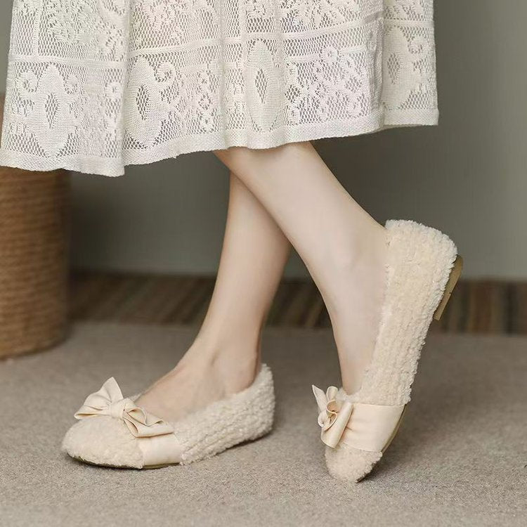 Damen Pantoletten Flauschig Schleifen Design Warm