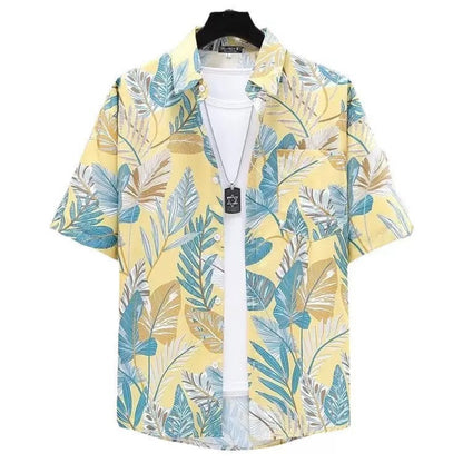 Herren Hemd Kurzarm mit Blumenmuster Relaxed Fit Sommer