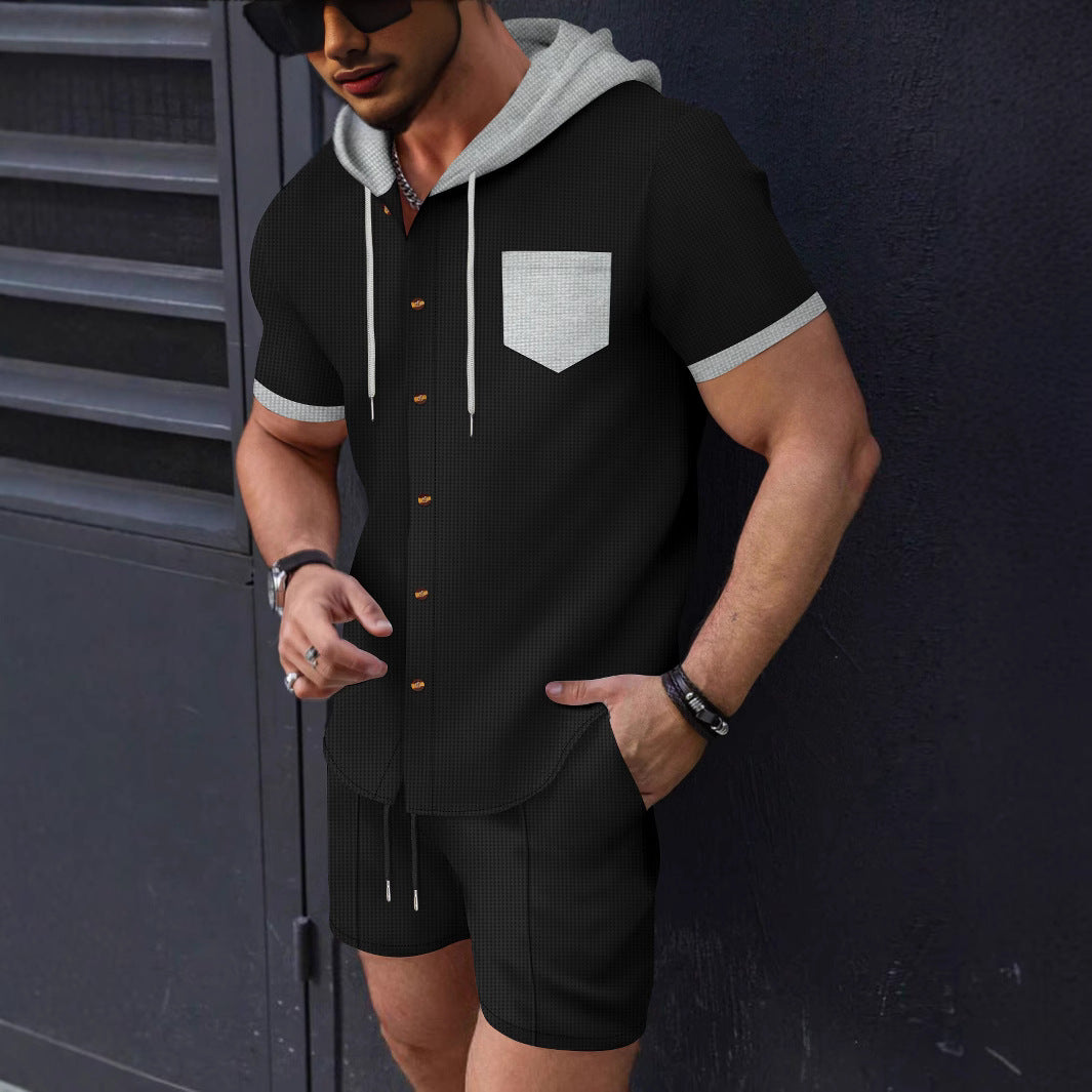 Herren Trainingsanzug Kurzarm mit Kapuze Taschen Sportlich - BerlinGlamour