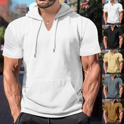 Herren Kapuzenshirt Lässig V-Ausschnitt Mit Bauchtasche - BerlinGlamour