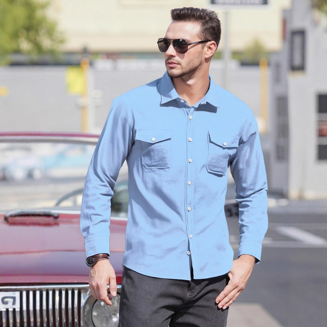 Herren Langarmhemd Modern mit Brusttaschen und Bequemem Schnitt