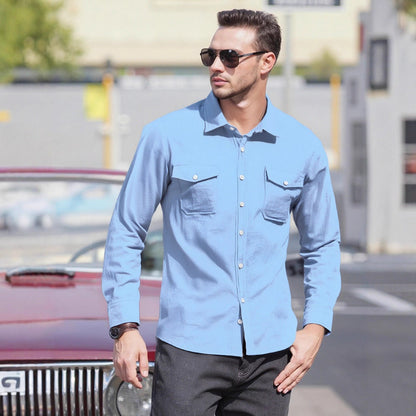 Herren Langarmhemd Modern mit Brusttaschen und Bequemem Schnitt