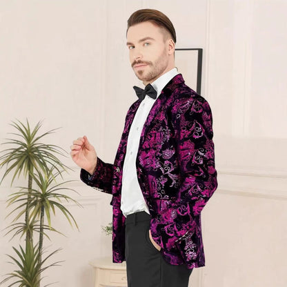 Herren Blazer Pailletten Jacke Floral Modern