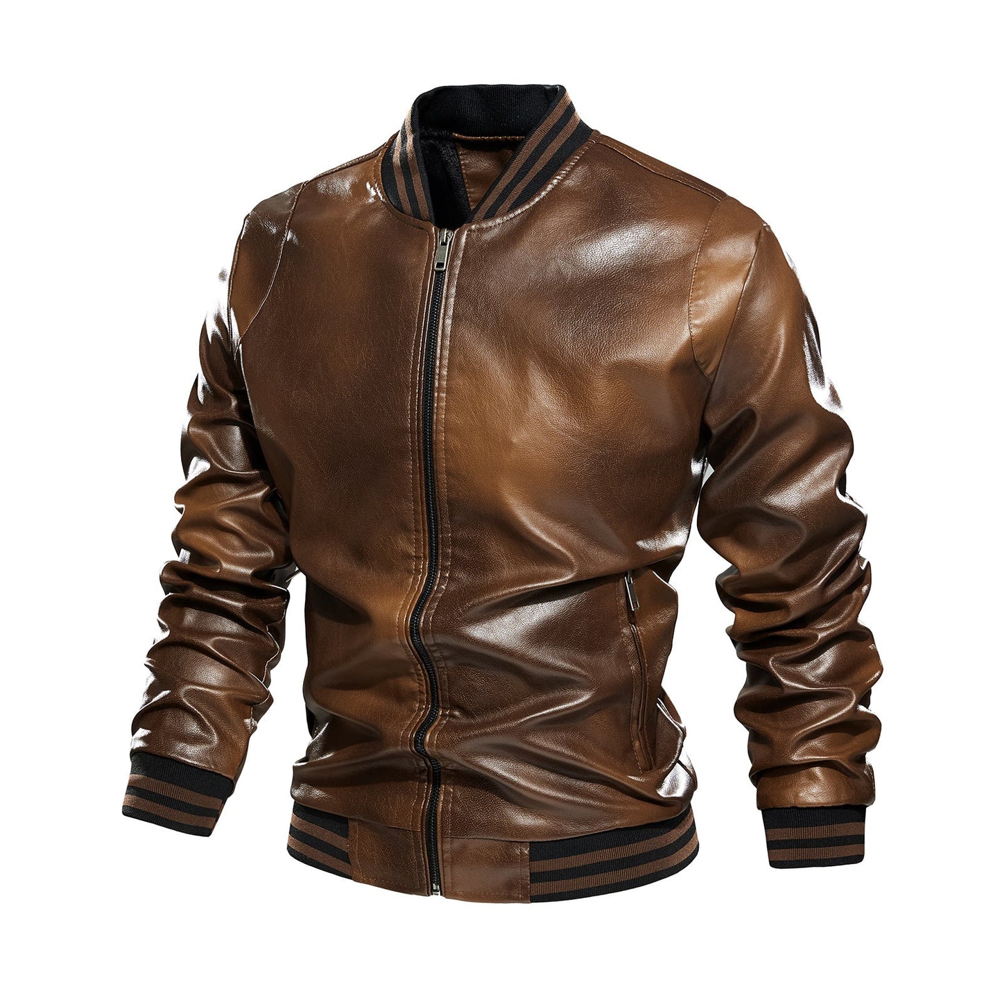 Lederjacke Herren Klassisch Elastisch Rippbündchen