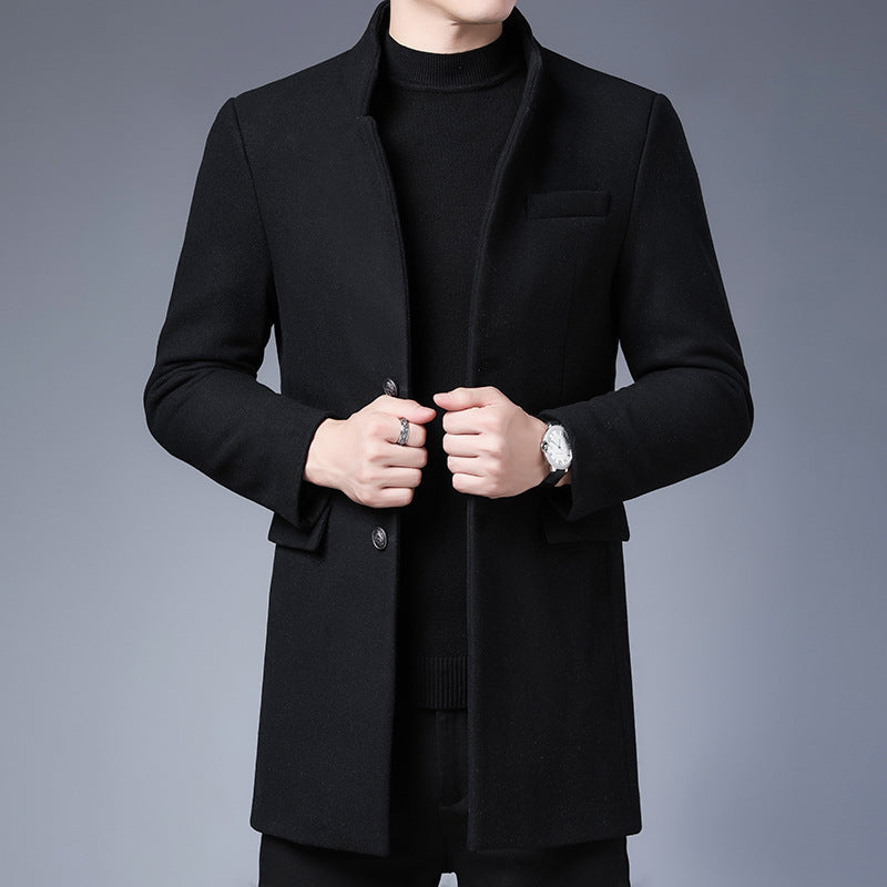 Eleganter Herren Wollmantel Schwarz Modern