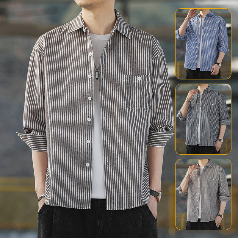Herren Langarmhemd Leichtes Gestreiftes Baumwollshirt Modern - BerlinGlamour
