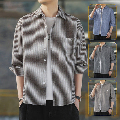 Herren Langarmhemd Leichtes Gestreiftes Baumwollshirt Modern - BerlinGlamour