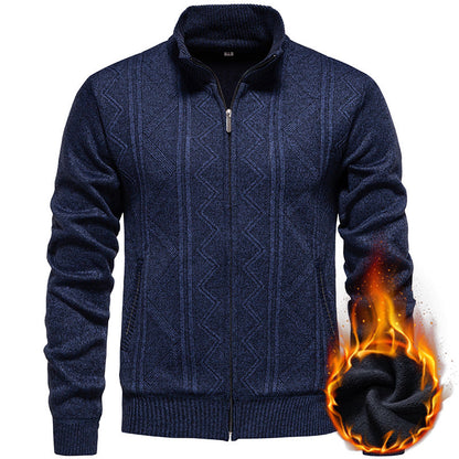 Herren Strickjacke Zopfmuster Stehkragen Warm