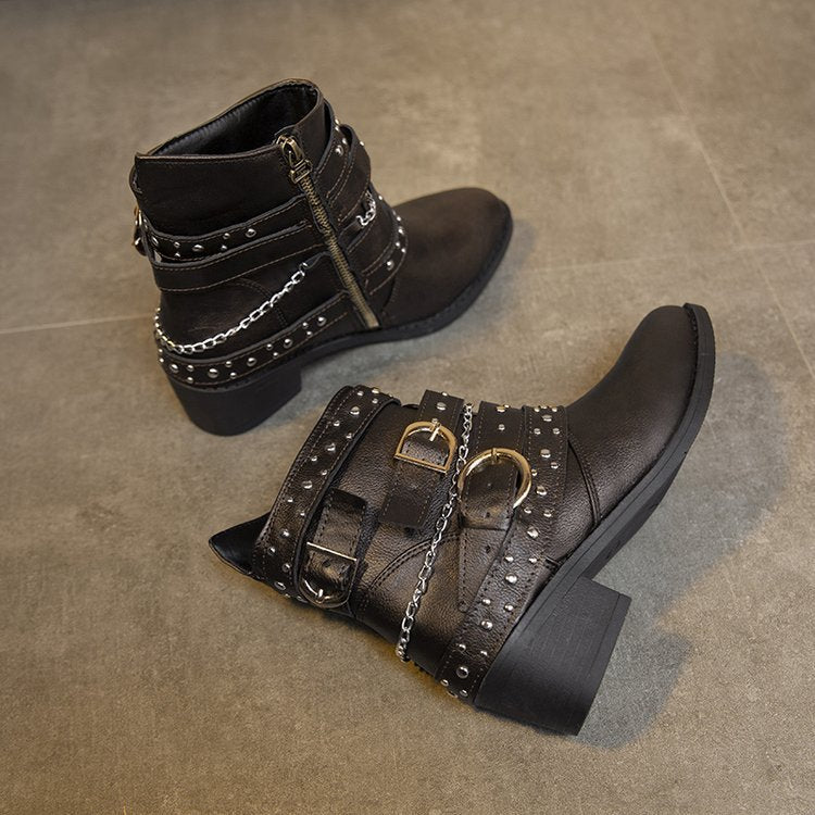 Damen Stiefeletten Chic Modisch Riemen Design