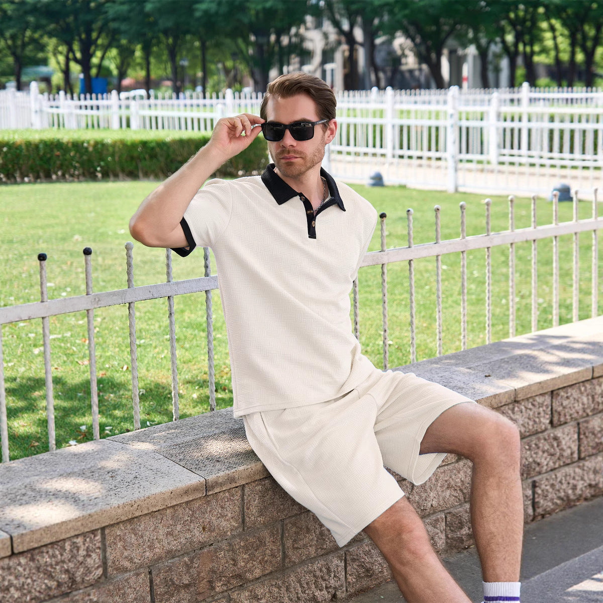 Herren Polohemd Sportlich Kontrast Details mit Shorts - BerlinGlamour