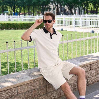 Herren Polohemd Sportlich Kontrast Details mit Shorts - BerlinGlamour