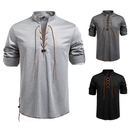 Herren Langarmshirt Stehkragen Modern mit Kordelzug - BerlinGlamour