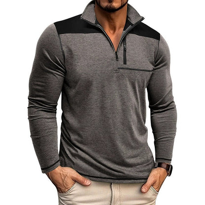 Herren Polohemd Langarm Modern Reißverschluss