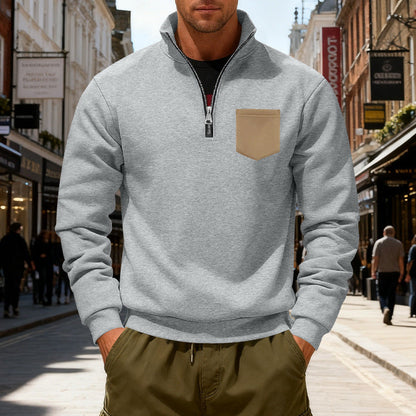 Moderner Herren Sweatshirt mit Reißverschluss und Tasche