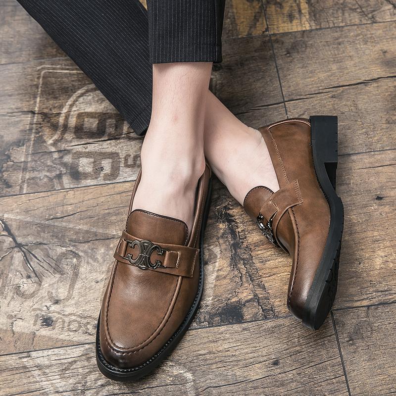 Damen Mokassins Leder Elegante Schnalle Schuhe Schwarz