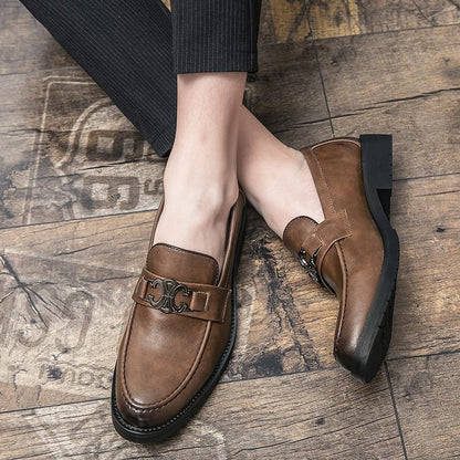 Damen Mokassins Leder Elegante Schnalle Schuhe Schwarz