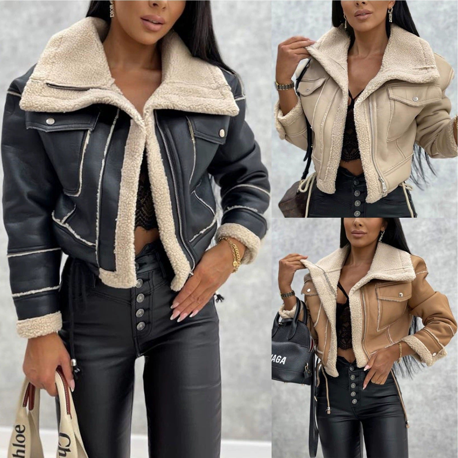Leder Bikerjacke Damen Sherpa Futter Warm - BerlinGlamour