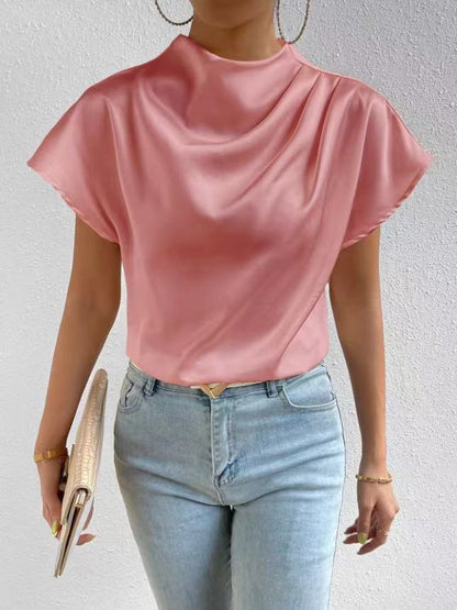 Damen Bluse Satin Stehkragen Elegante Mode