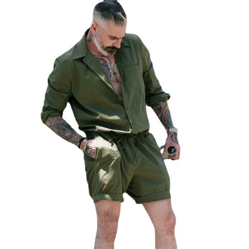 Herren Freizeit Set Kurzarmhemd Shorts Leicht Sommer