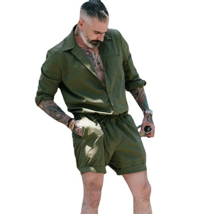 Herren Freizeit Set Kurzarmhemd Shorts Leicht Sommer