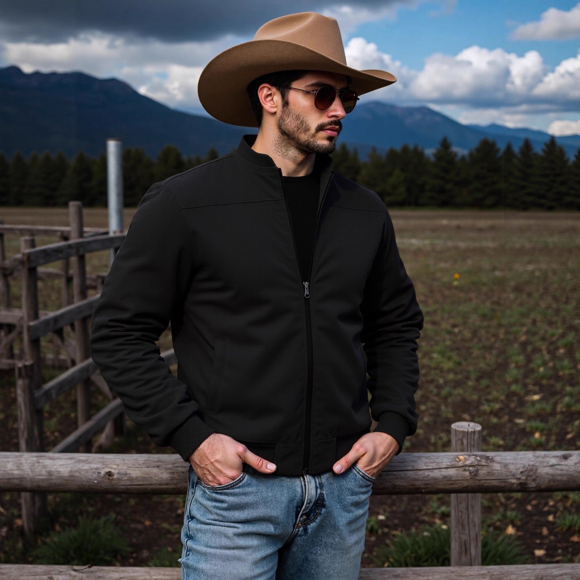 Herren Bomberjacke Sportlich Elegante Details Schwarz - BerlinGlamour