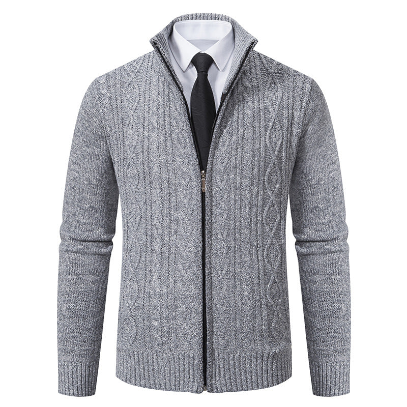 Herren Strickjacke Stehkragen Musterung Modern