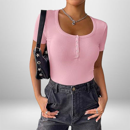Damen Bodysuit Kurzarm Figurformend Mit Knöpfen