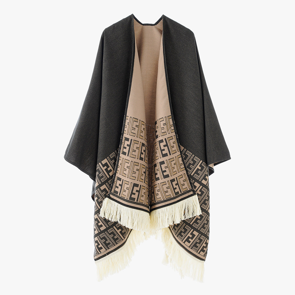 Damen Poncho Elegantes Fransen-Design Modern