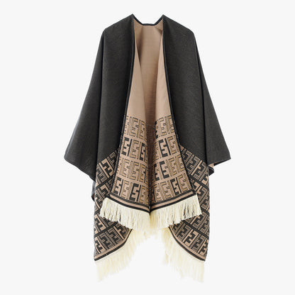 Damen Poncho Elegantes Fransen-Design Modern