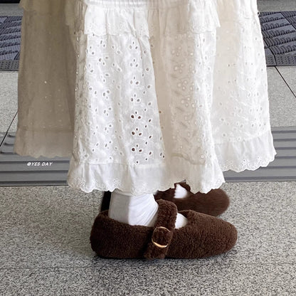 Damen Hausschuhe Flauschig mit Schnalle Warm Winter