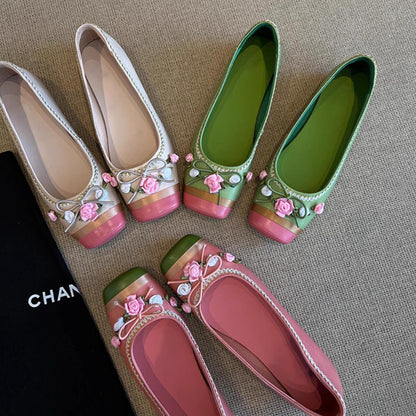 Damen Ballerinas Blumen Dekor Elegant Schnüren