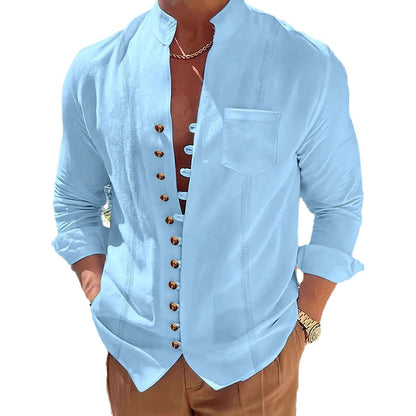 Herren Hemd Langarm Stehkragen Modern Knöpfe Elegent