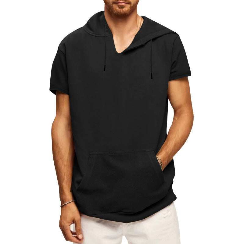 Herren Kapuzenpullover Kurzarm mit Kängurutasche Sportlich