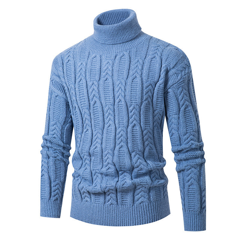 Herren Rollkragenpullover Strukturmuster Hochwertig Schwarz