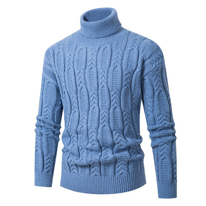 Herren Rollkragenpullover Strukturmuster Hochwertig Schwarz