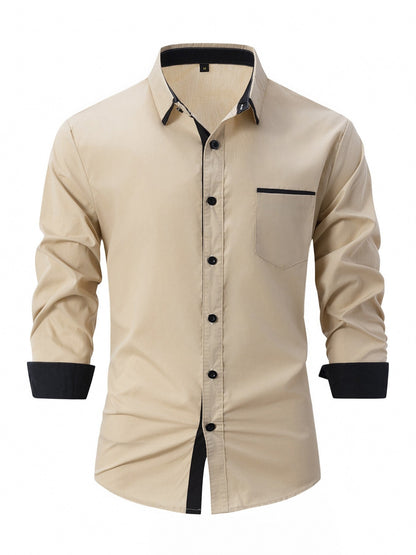 Herren Langarmhemd Modern Kontrastkragen Elegantes Design