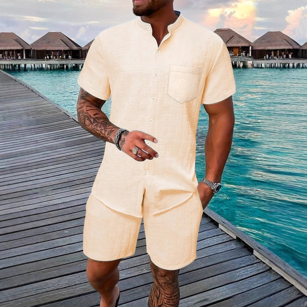 Herren Anzug Kurzarm Modern Strukturdesign Elegant