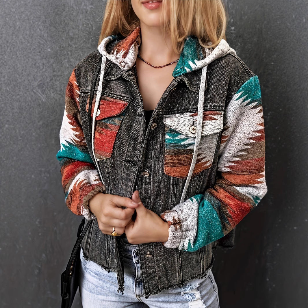 Damen Denimjacke Lässig Boho Kapuze Frauen - BerlinGlamour