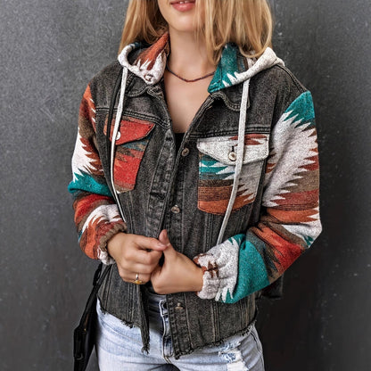 Damen Denimjacke Lässig Boho Kapuze Frauen - BerlinGlamour