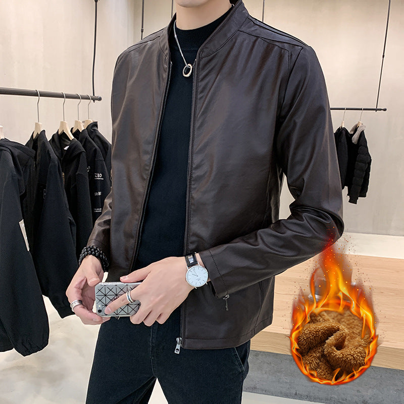 Herren Lederjacke Schwarz Minimalistisch mit Taschen